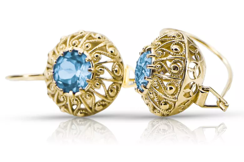 8K žlté zlato 333 Aquamarine náušnice vec002x-aq Russian Soviet USSR Vintage style Art Deco style